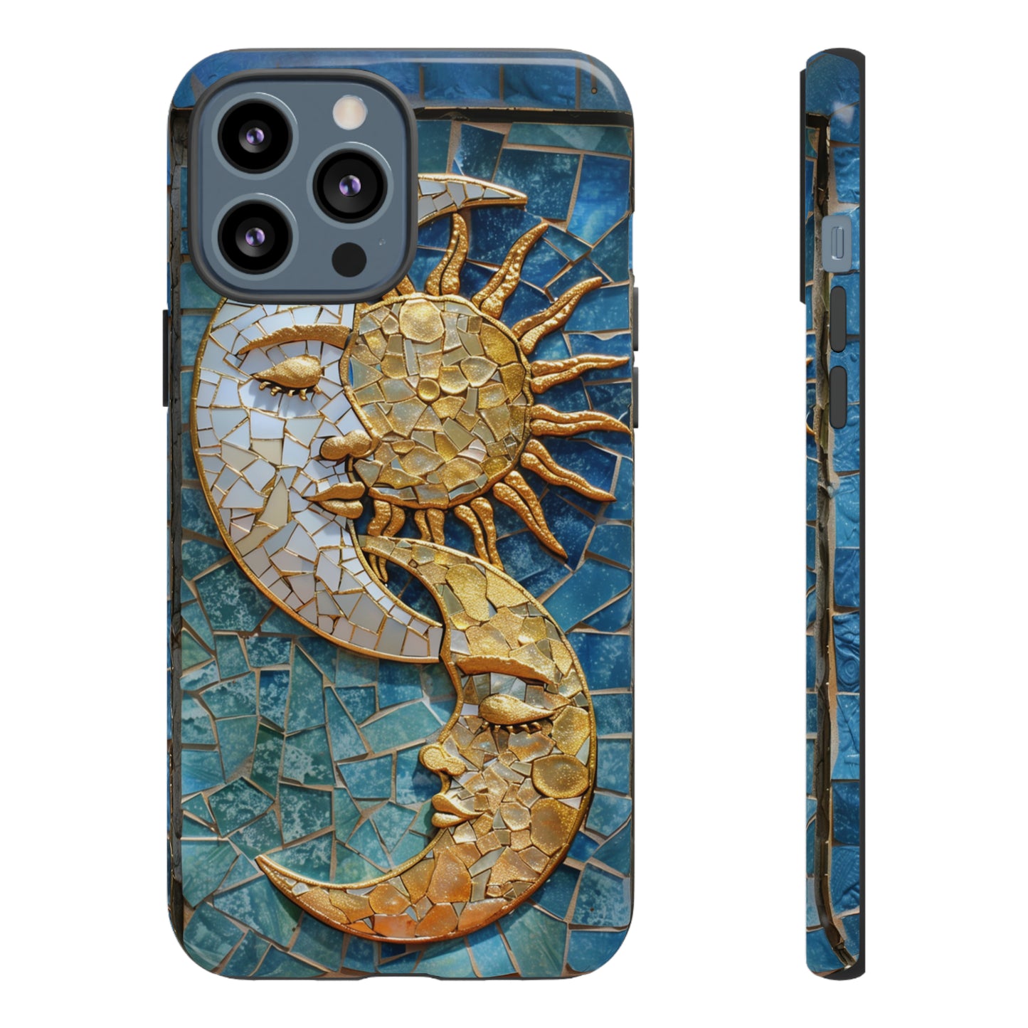 Boho Sun and Moon Mosaic Tile Stained Glass Phone Case