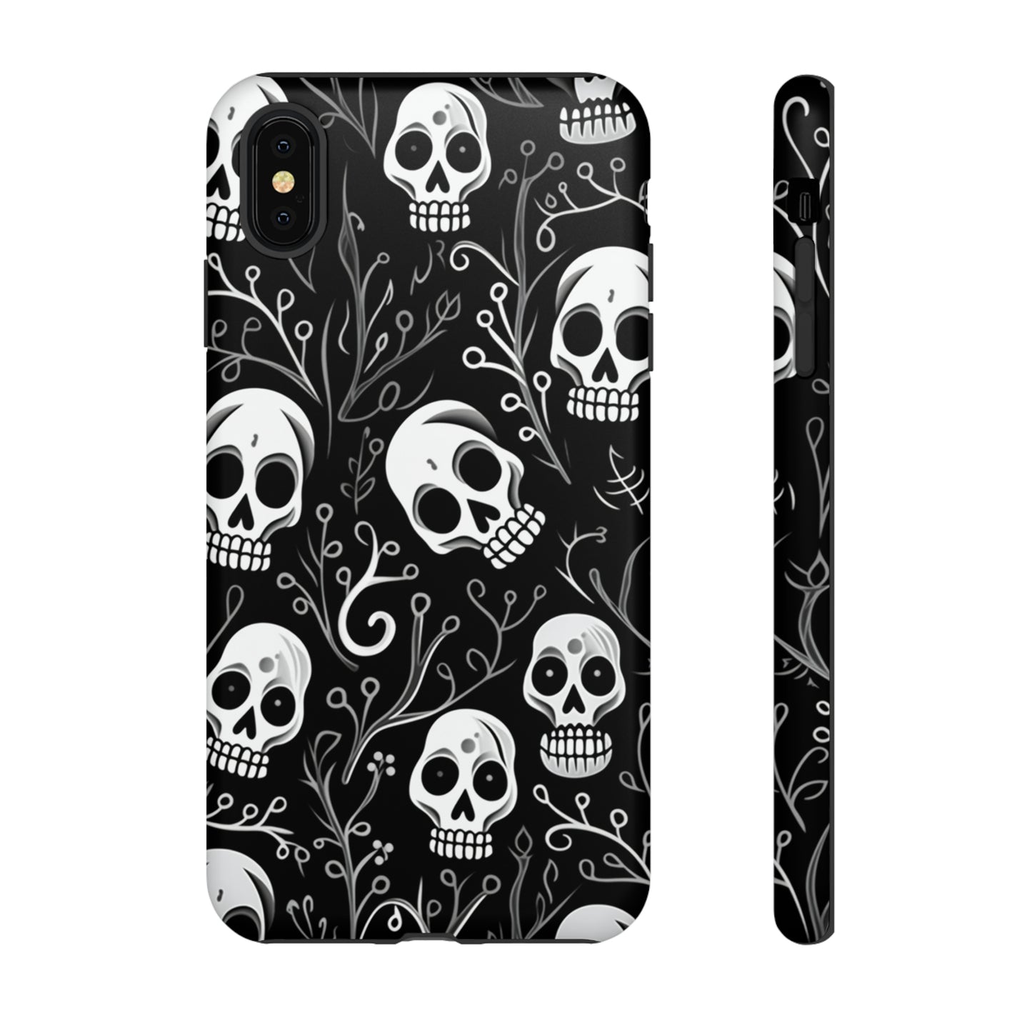 Join the Goth Side: Black Skull Floral Print | Mystical Elegance Case for iPhone, Samsung Galaxy, and Google Pixel