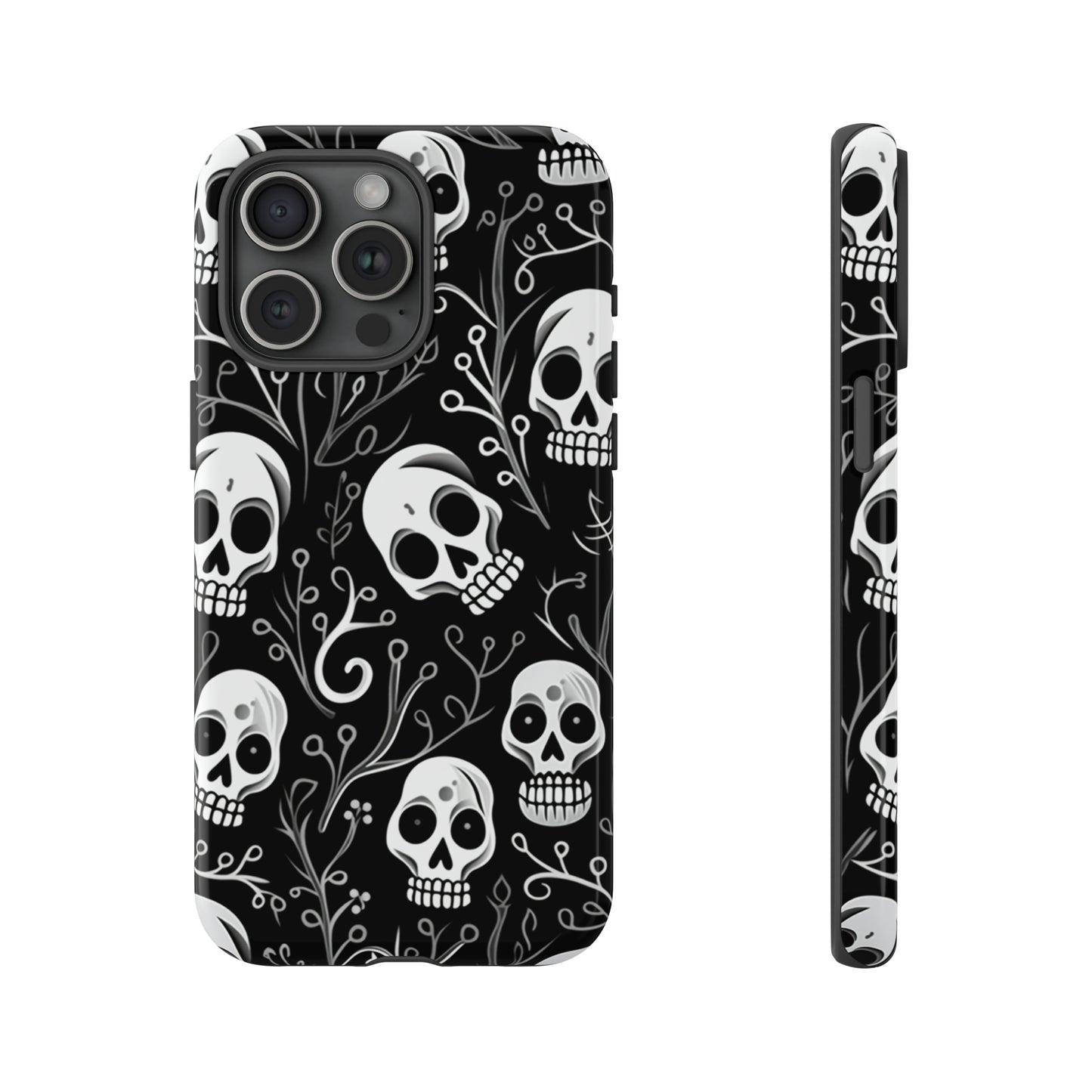 Join the Goth Side: Black Skull Floral Print | Mystical Elegance Case for iPhone, Samsung Galaxy, and Google Pixel