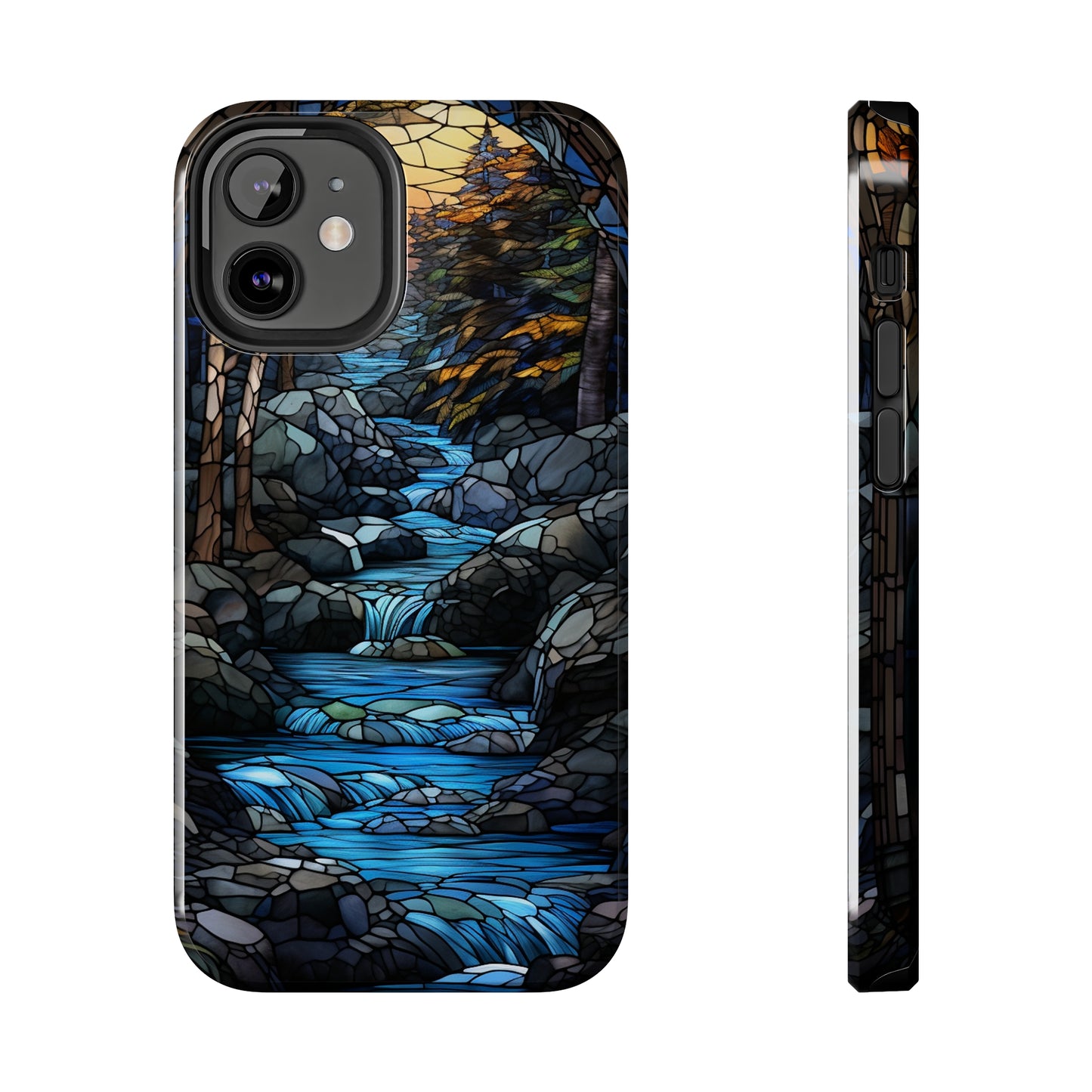 Stained Glass Stone Bridge and River Phone Case: Art Nouveau Floral Design | Bohemian Elegance Compatible with iPhone 14 Pro Max