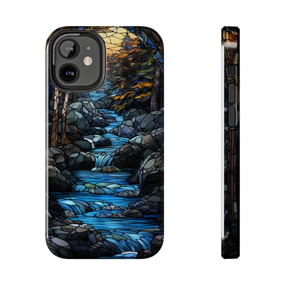 Stained Glass Stone Bridge and River Phone Case: Art Nouveau Floral Design | Bohemian Elegance Compatible with iPhone 14 Pro Max