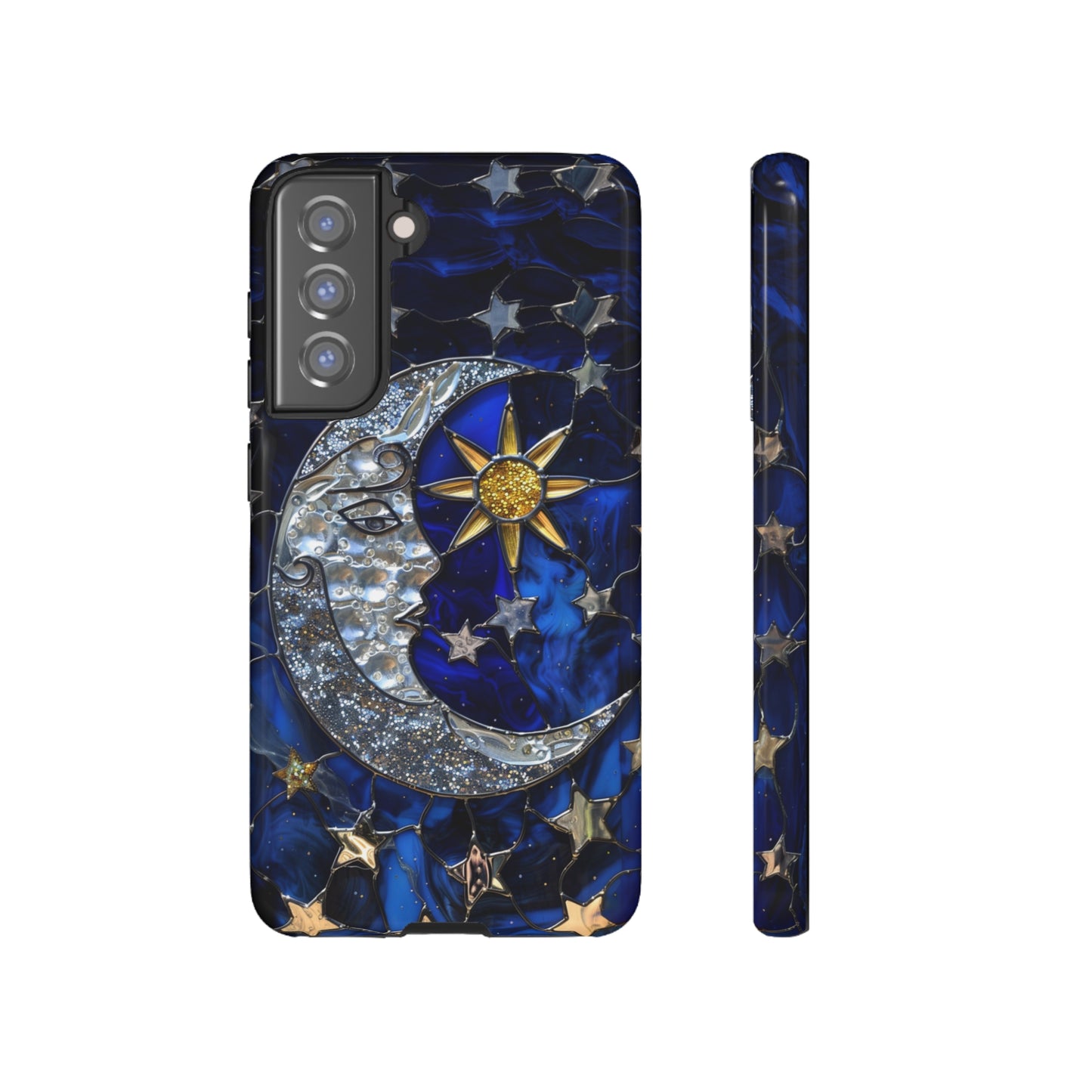 Cosmic Moon & Stars Stained Glass Starry Night Phone Case