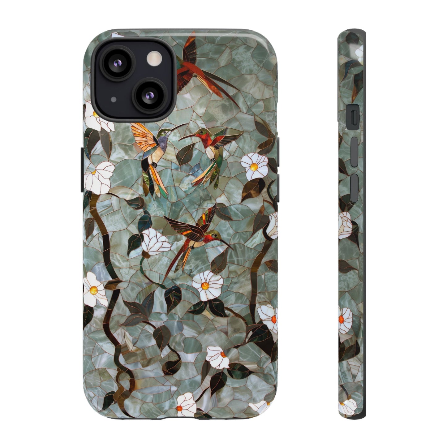 Stained Glass Hummingbirds and Flowers iPhone Case