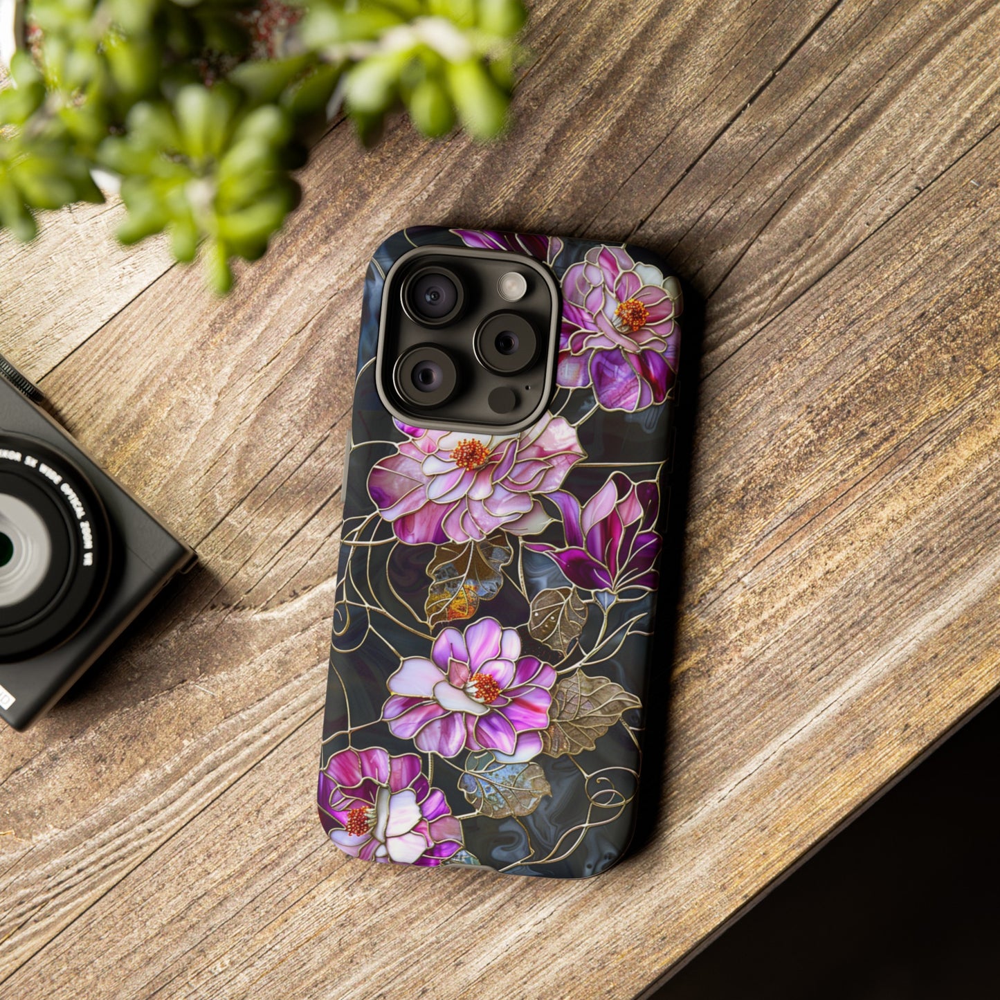 Magenta Color Floral Stained Glass Phone Case