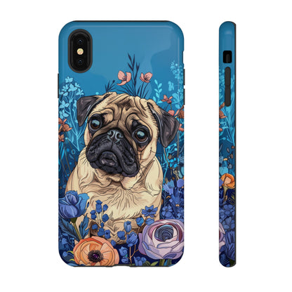 Cute Pug Dog Blue Floral Design Phone Case