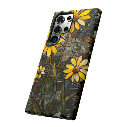 Yellow and Gold Daisy Mosaic Stained Glass Phone Case for iPhone 15, 14, Pro Max, 13, 12 & Samsung Galaxy S23, S22, S21, Google Pixel