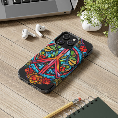 Peace Stained Glass Tough iPhone Case | Trippy Psychedelic Art Colorful Flowers Floral Aesthetic Retro iPhone 14 Plus 13 12 7 8 Se Trendy Hipp