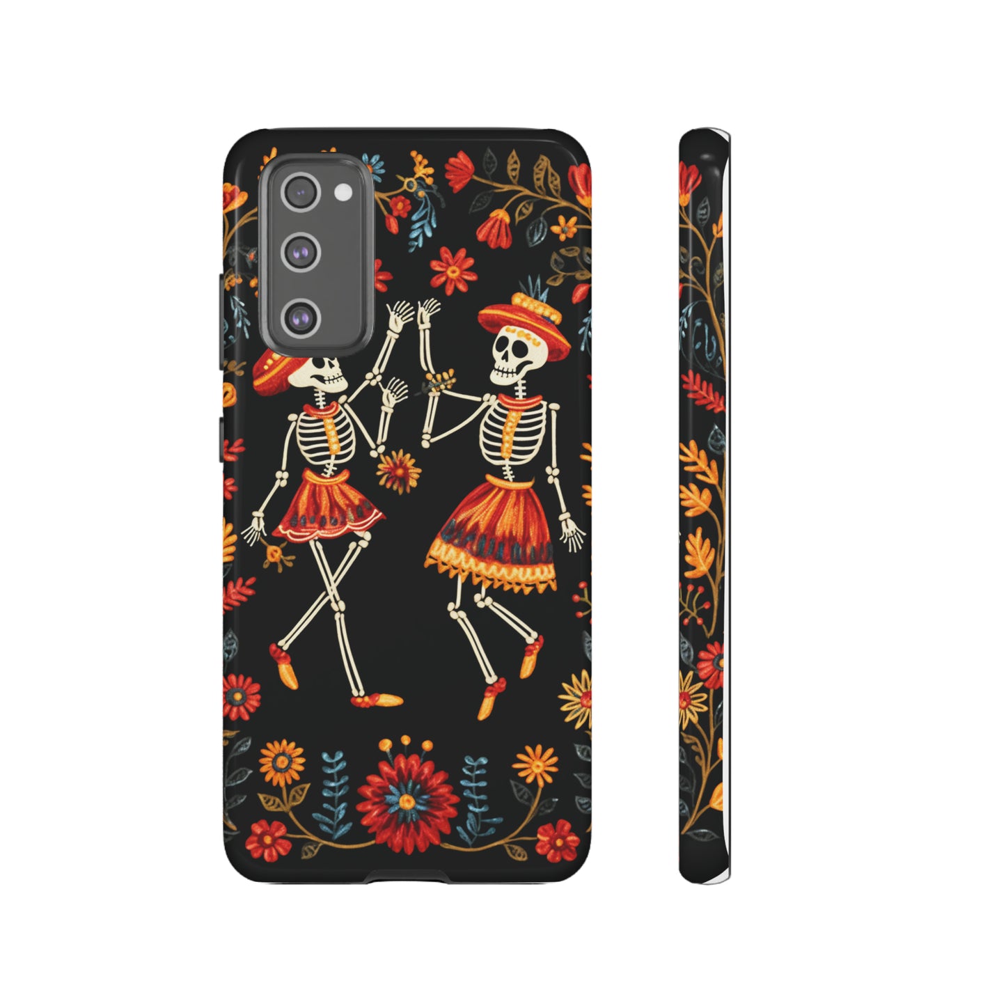 Dead Can Dance, iPhone 15 case, Floral Embroidery Skeletons | Whimsical Dance of the Departed for Google Pixel, iPhone & Samsung Galaxy