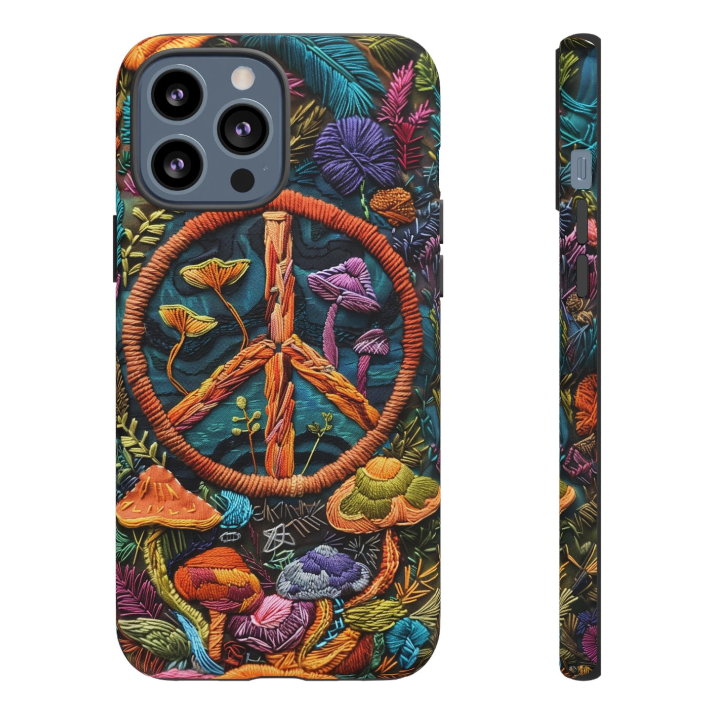 Embroidery Style Magic Mushrooms and Peace Sign Phone Case