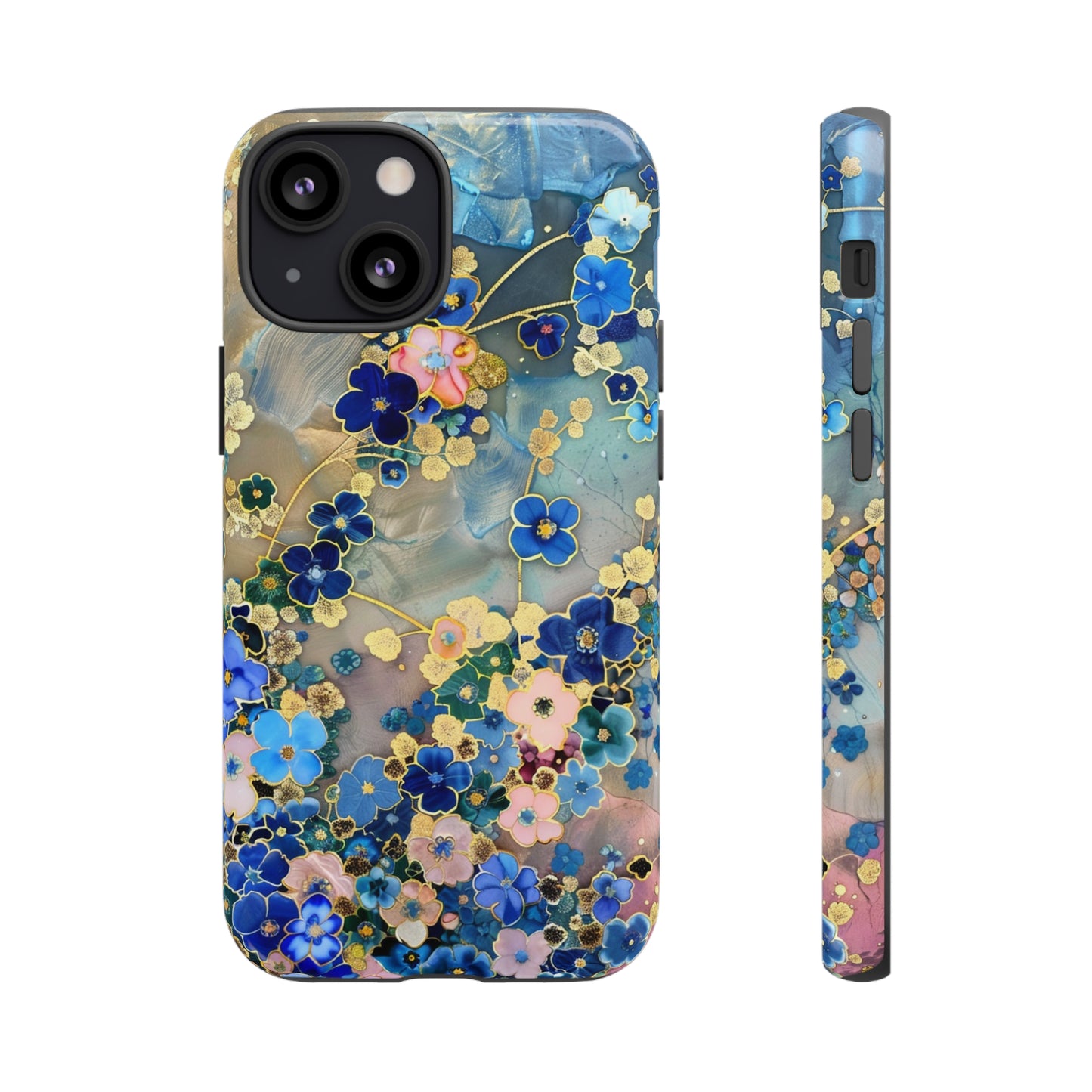 Forget Me Nots Gold Color Splash Floral Design Phone Case