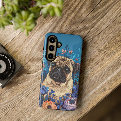 Cute Pug Dog Blue Floral Design Phone Case