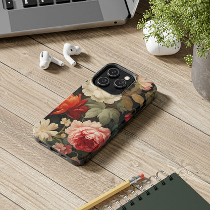 Vintage Floral Aesthetic Phone Tough Case | Antique Elegance for iPhone 11, 12, 13, 14