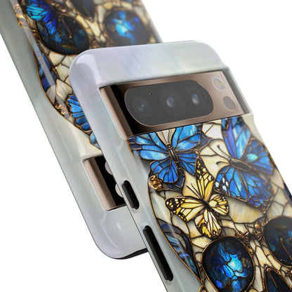 Gold and Blue Stained Glass Skull and Butterflies Phone Cover