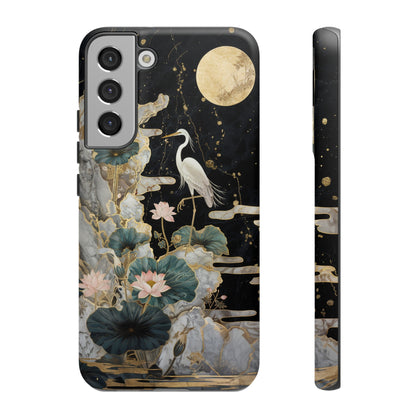 Heron and Moon Floral Zen Art Phone Case