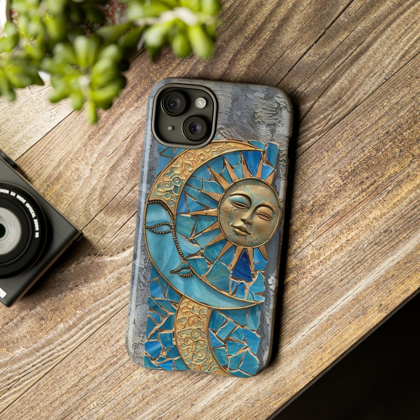 Boho Sun and Moon Mosaic Tile Stained Glass Phone Case