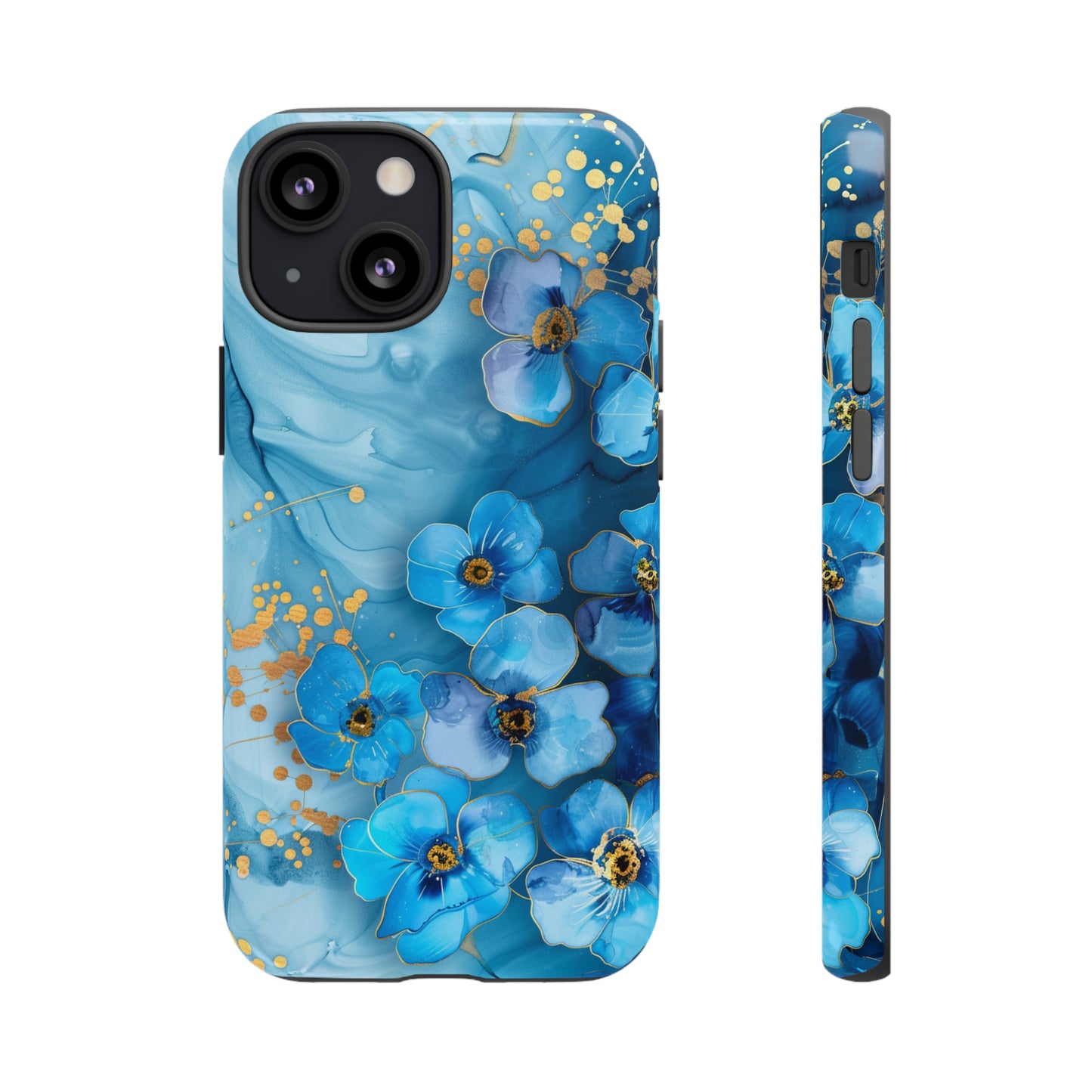 Forget Me Nots Gold Color Splash Floral Design Phone Case