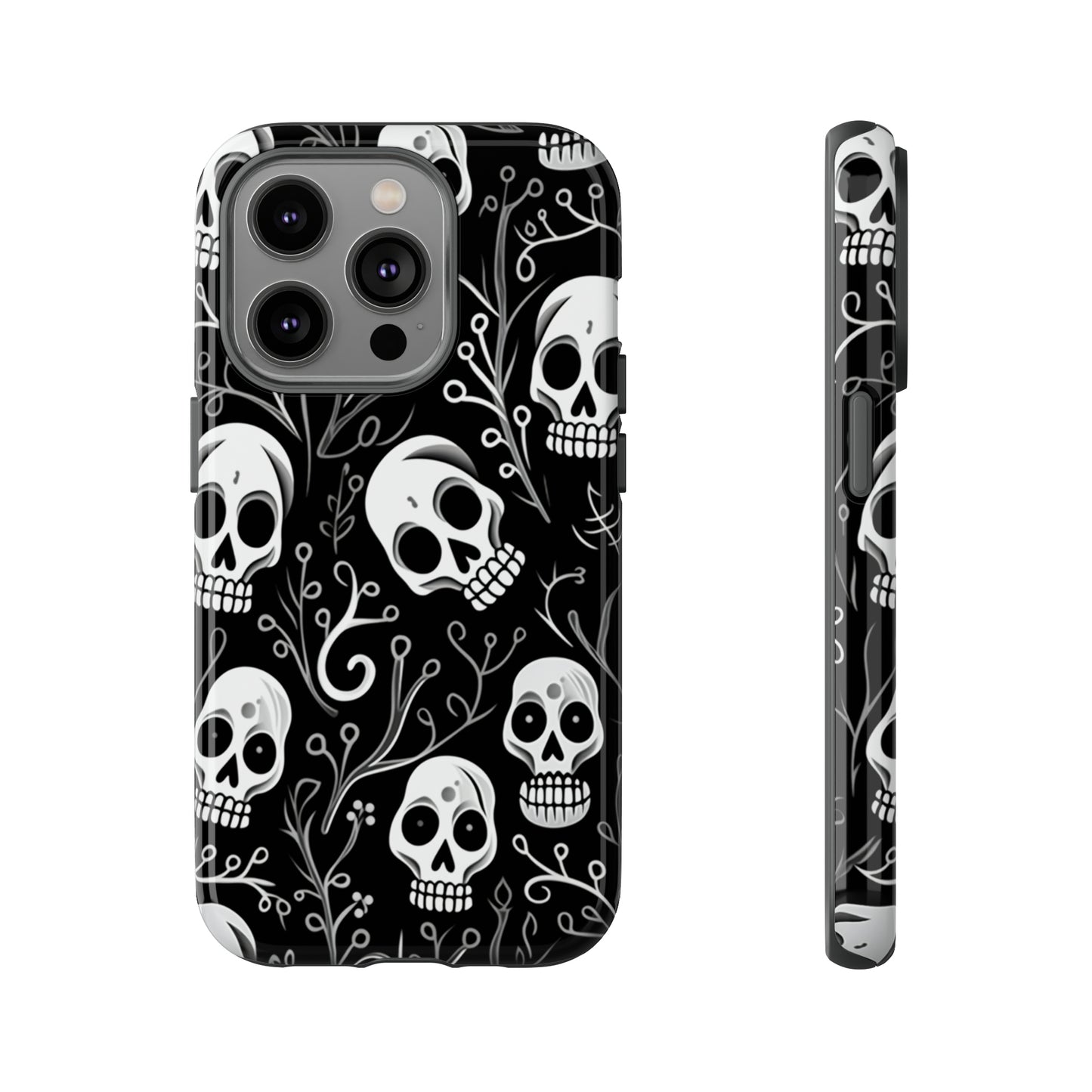 Join the Goth Side: Black Skull Floral Print | Mystical Elegance Case for iPhone, Samsung Galaxy, and Google Pixel