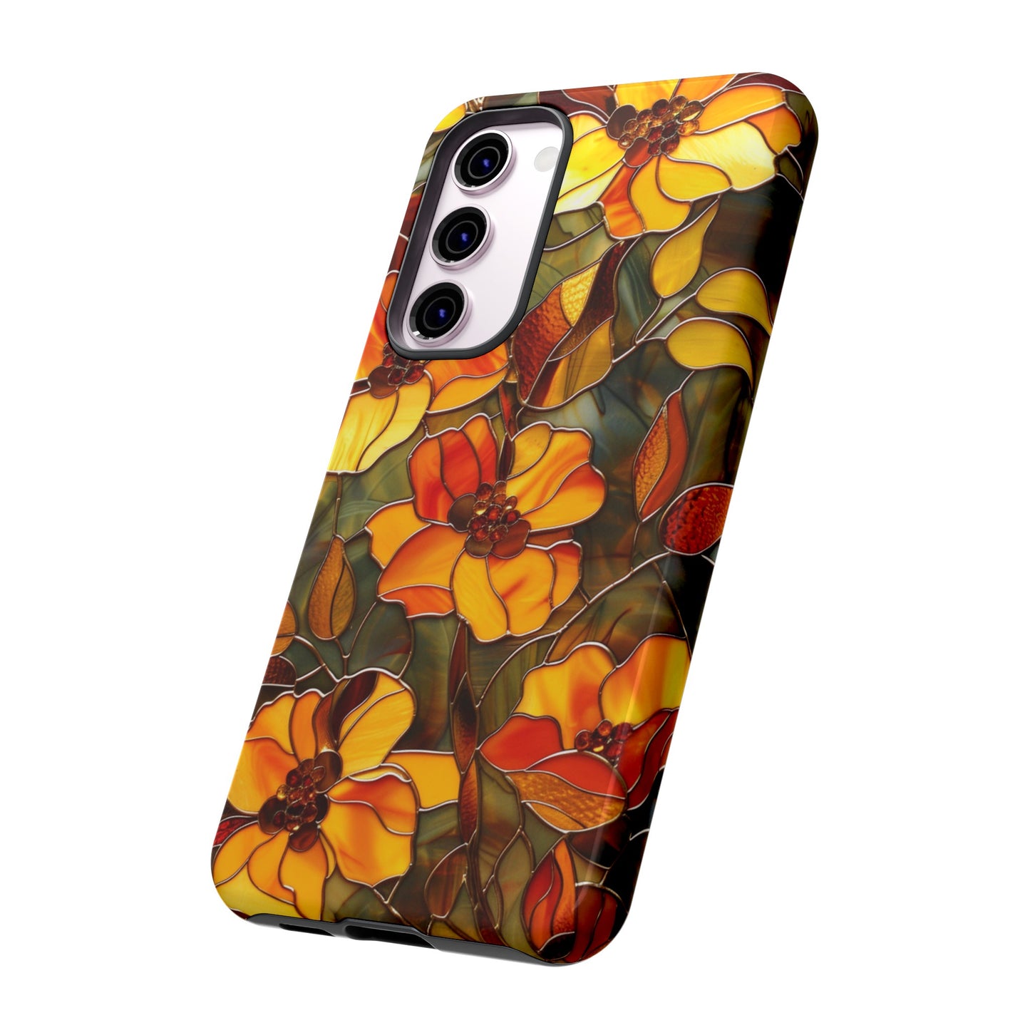 Orange Floral Phone Case Stained Glass Style