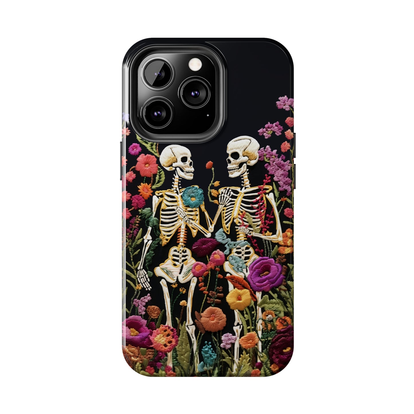 Love Halloween Skeletons Embroidery iPhone Case | iPhone X to iPhone 14 Pro Max