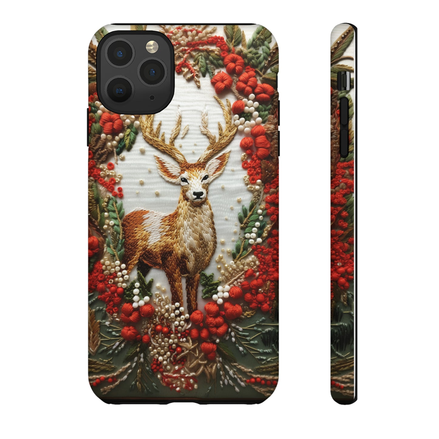 Embroidery Christmas Deer Floral Phone Case