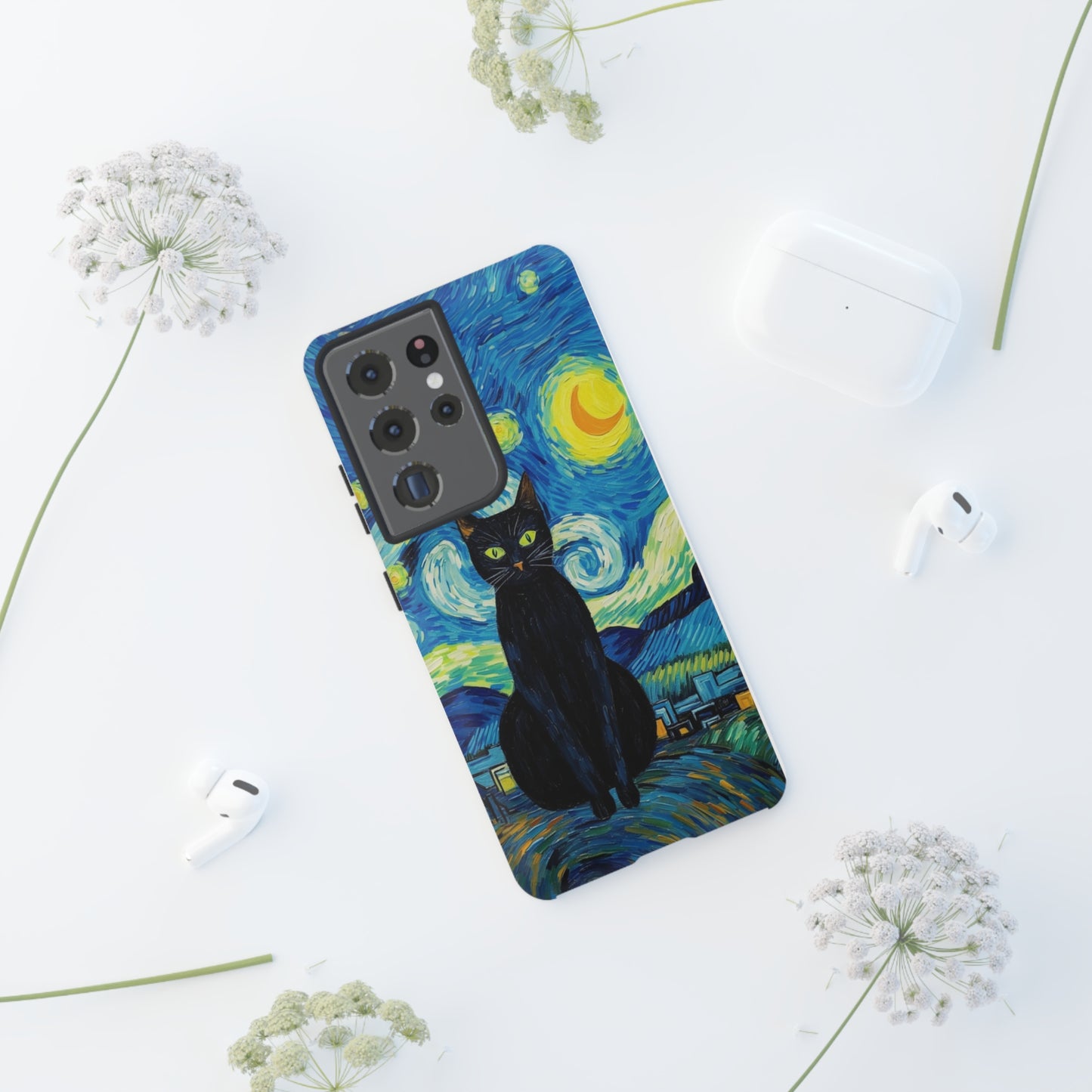 Starry Night Van Gogh Black Cat iPhone, Samsung Galaxy, Google Pixel  Case | Embrace Artistic Whimsy and Feline Charm