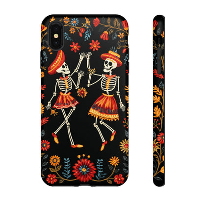 Dead Can Dance, iPhone 15 case, Floral Embroidery Skeletons | Whimsical Dance of the Departed for Google Pixel, iPhone & Samsung Galaxy