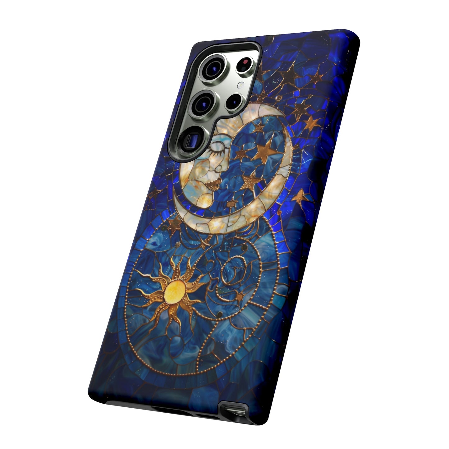 Celestial Stained Glass Moon and Stars Phone Case, Night Sky iPhone 15 Case