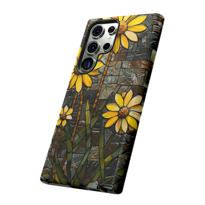 Yellow and Gold Daisy Mosaic Stained Glass Phone Case for iPhone 15, 14, Pro Max, 13, 12 & Samsung Galaxy S23, S22, S21, Google Pixel