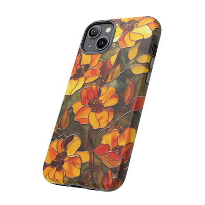 Orange Floral Phone Case Stained Glass Style