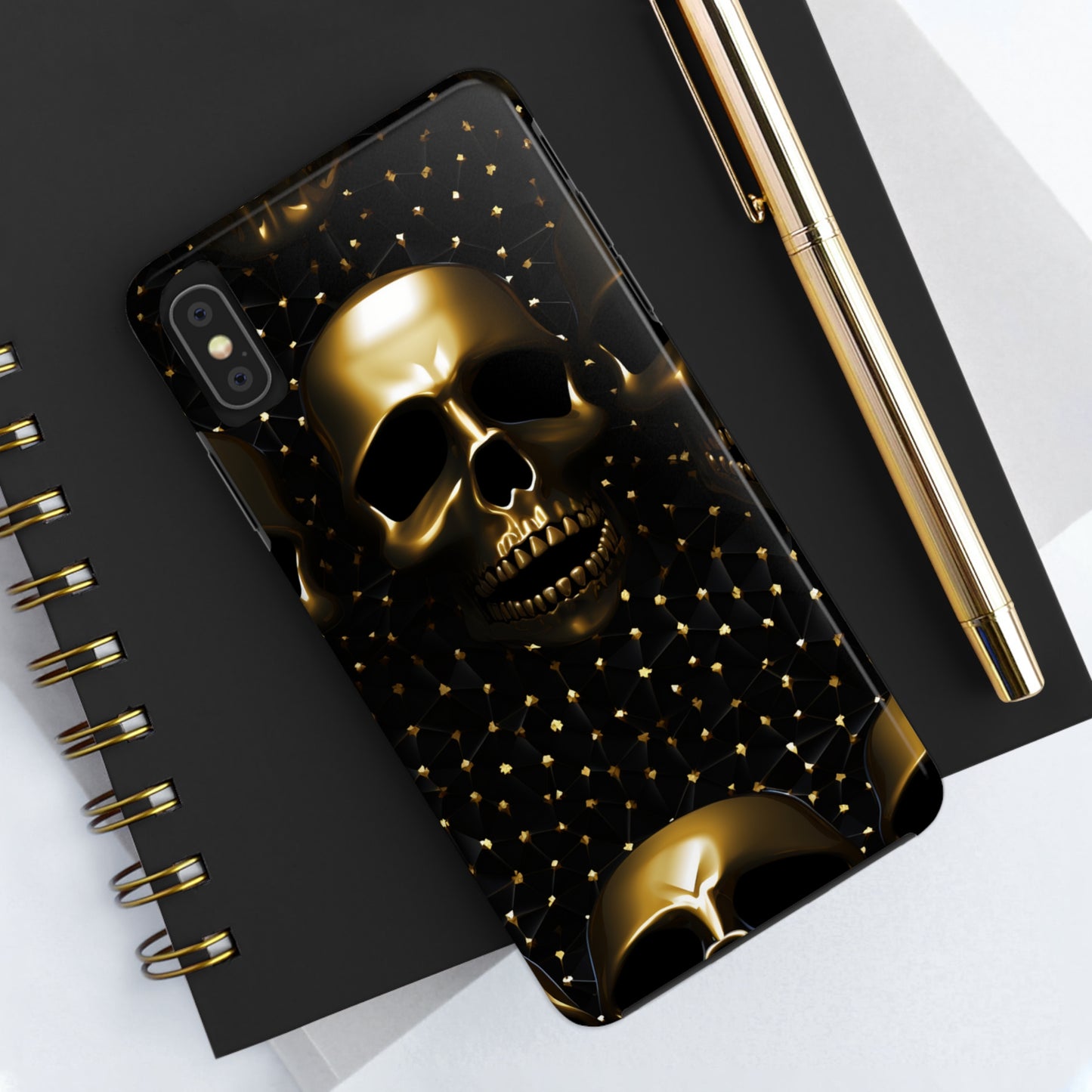 iPhone Tough Case | Dark Decadence: Gothic Gold Skulls and Studs  | Unveil Your Edgy Elegance