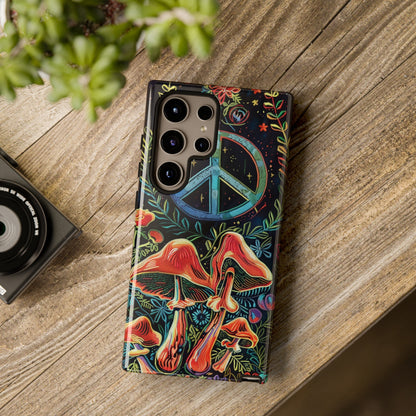 Embroidery Style Magic Mushrooms and Peace Sign Phone Case