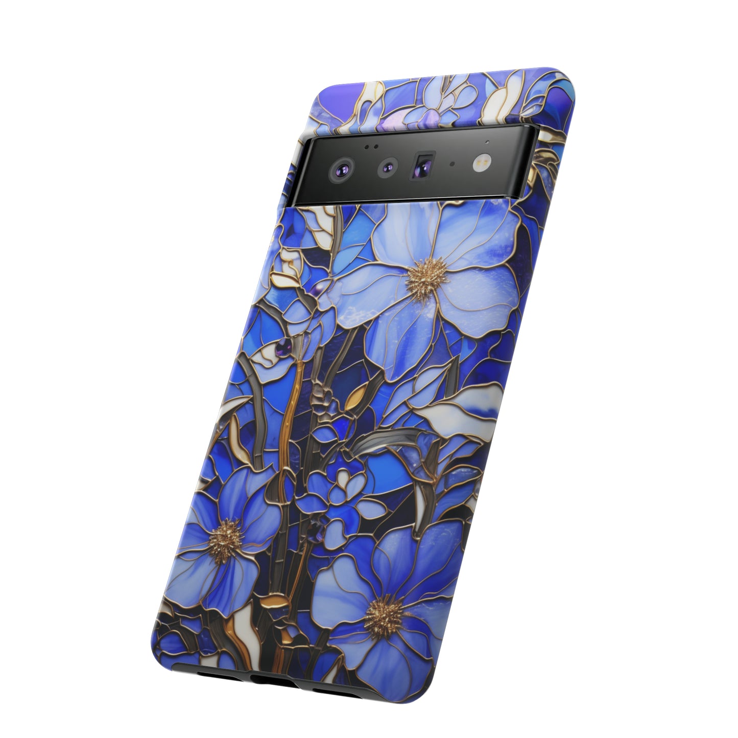 Periwinkle Stained Glass with Gold Inlay Phone Case for iPhone 15, 14, Pro Max, 13, 12 & Samsung Galaxy S23, S22, S21, Google Pixel