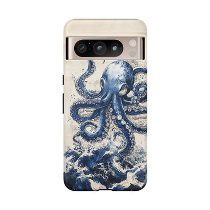 Vintage Japanese Art Style Blue Octopus and Waves Phone Cover