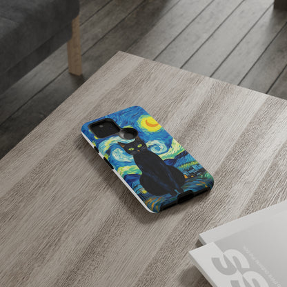 Starry Night Van Gogh Black Cat iPhone, Samsung Galaxy, Google Pixel  Case | Embrace Artistic Whimsy and Feline Charm