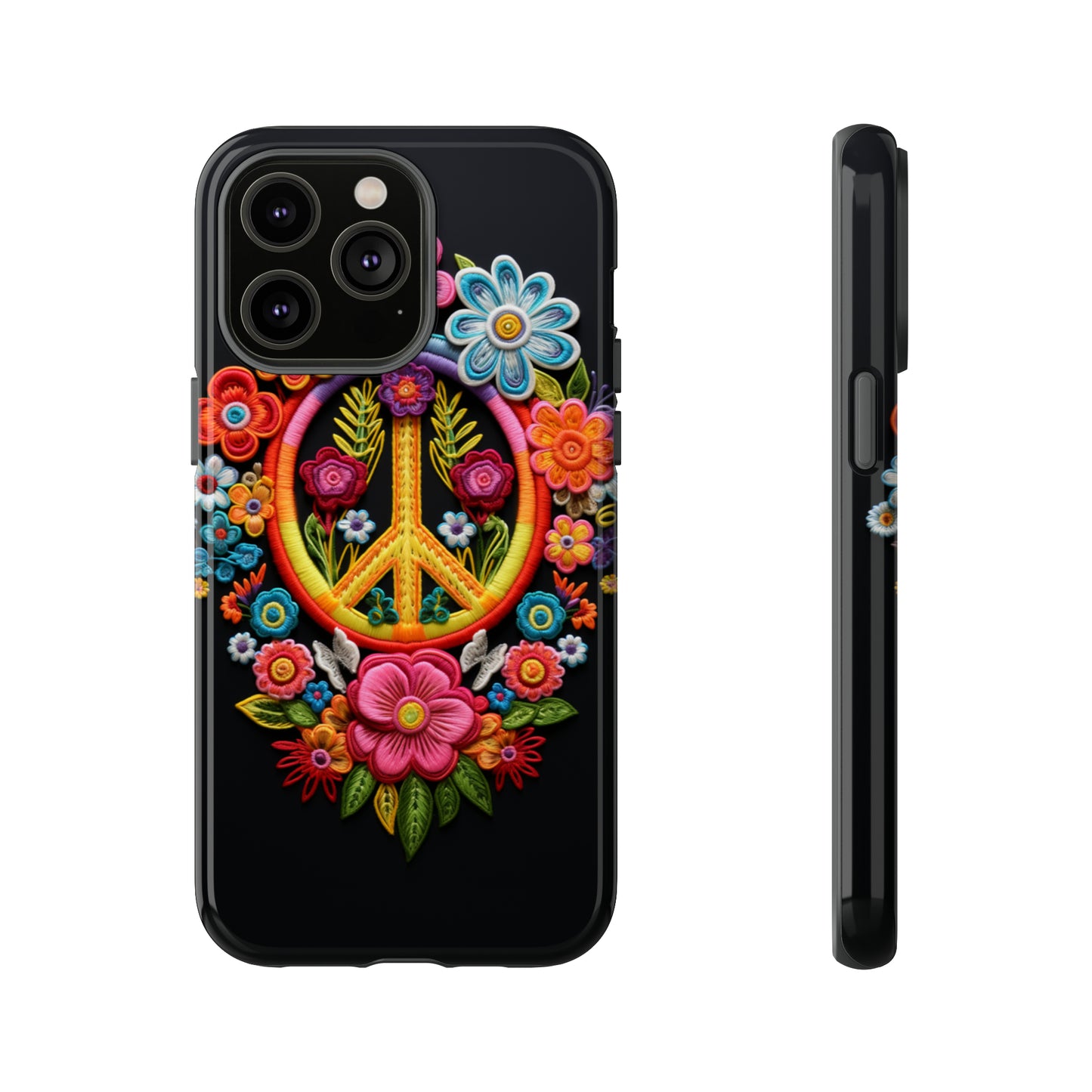 Peace Sign Embroidery Floral Hippie Style Phone Case