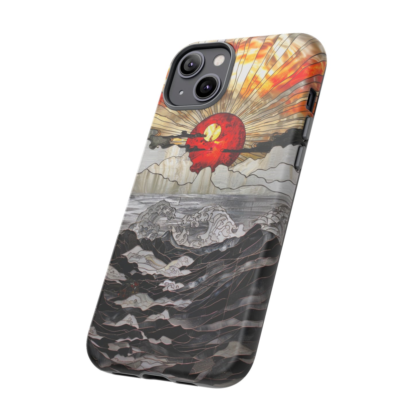 Japanese Rising Sun Phone Case Stained Glass Ocean Wave Phone Cover iPhone 15 Case