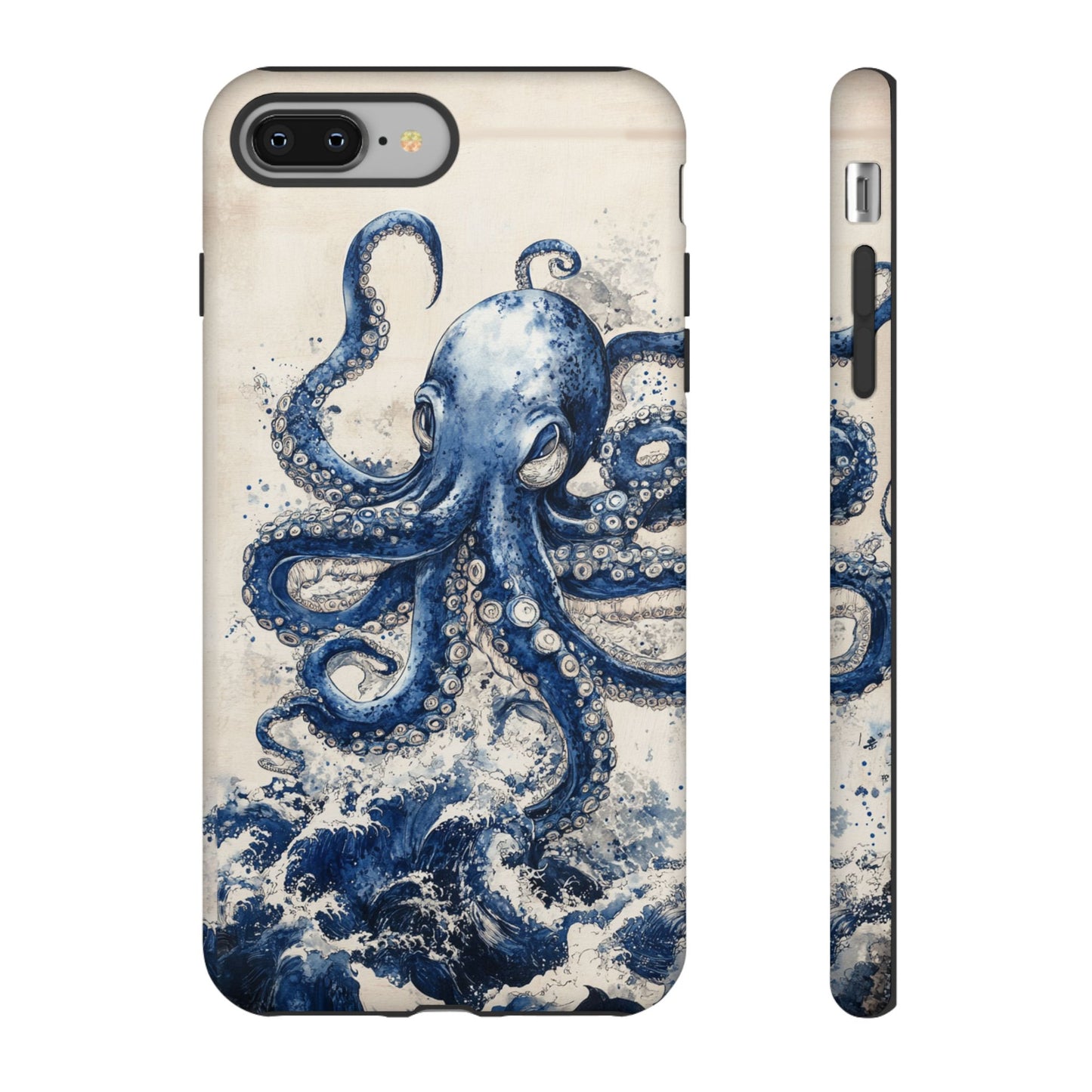 Vintage Japanese Art Style Blue Octopus and Waves Phone Cover