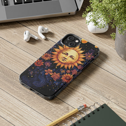 Cosmic Blooms: Floral Sun, Moon & Stars iPhone Case - Where Celestial Meets Botanical