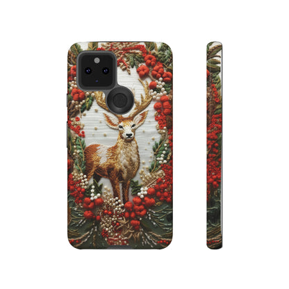 Embroidery Christmas Deer Floral Phone Case