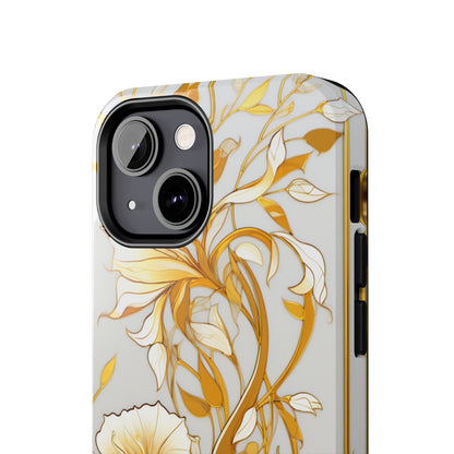 Gold floral Elegance: Art Deco Stained Glass iPhone Case | Vintage Glamour & Modern Protection for iPhone Models 11 through 14 Pro Max