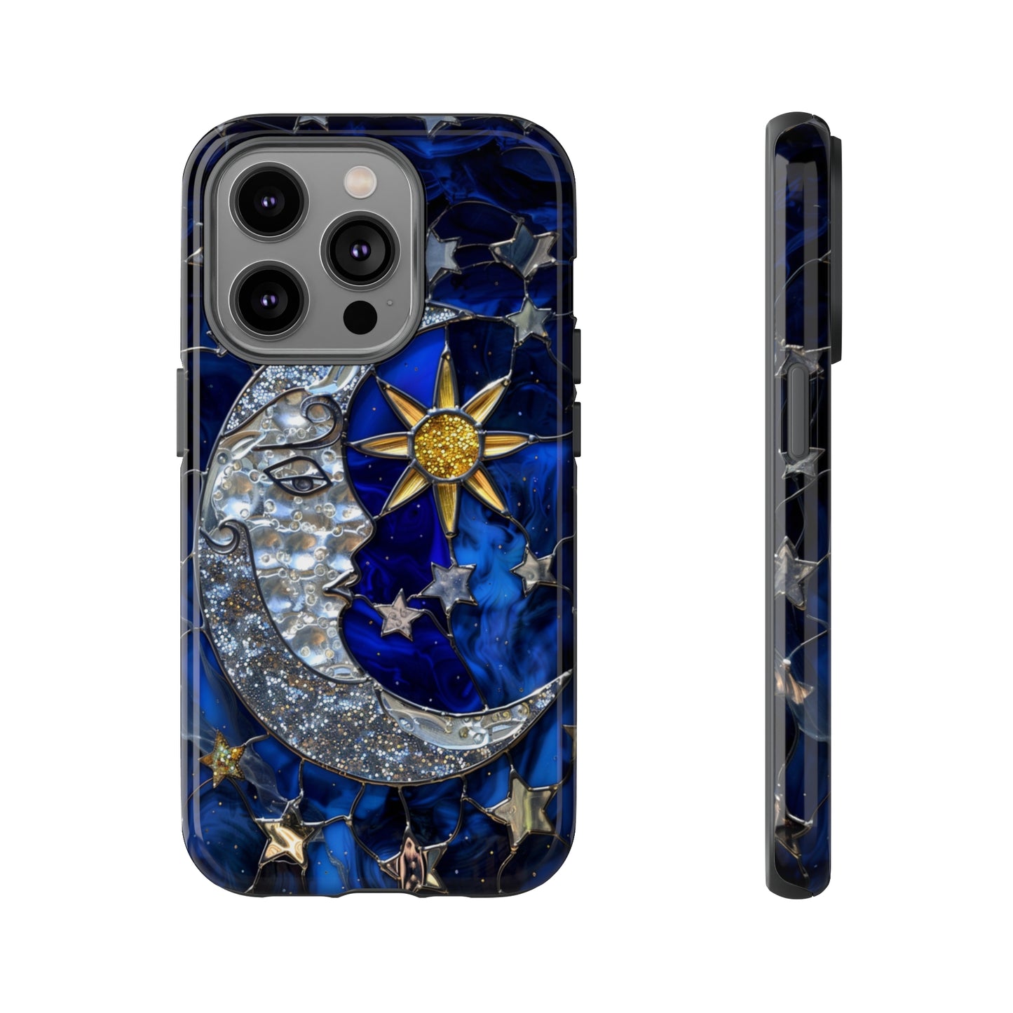 Cosmic Moon & Stars Stained Glass Starry Night Phone Case