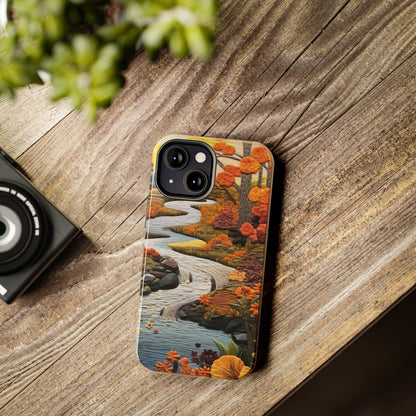 Enchanting Fall Landscape Phone Case | Vintage Boho Embroidery Style