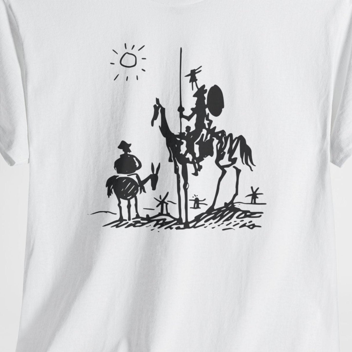 Don Quixote graphic t-shirt with classic literature artwork and vintage illustration style