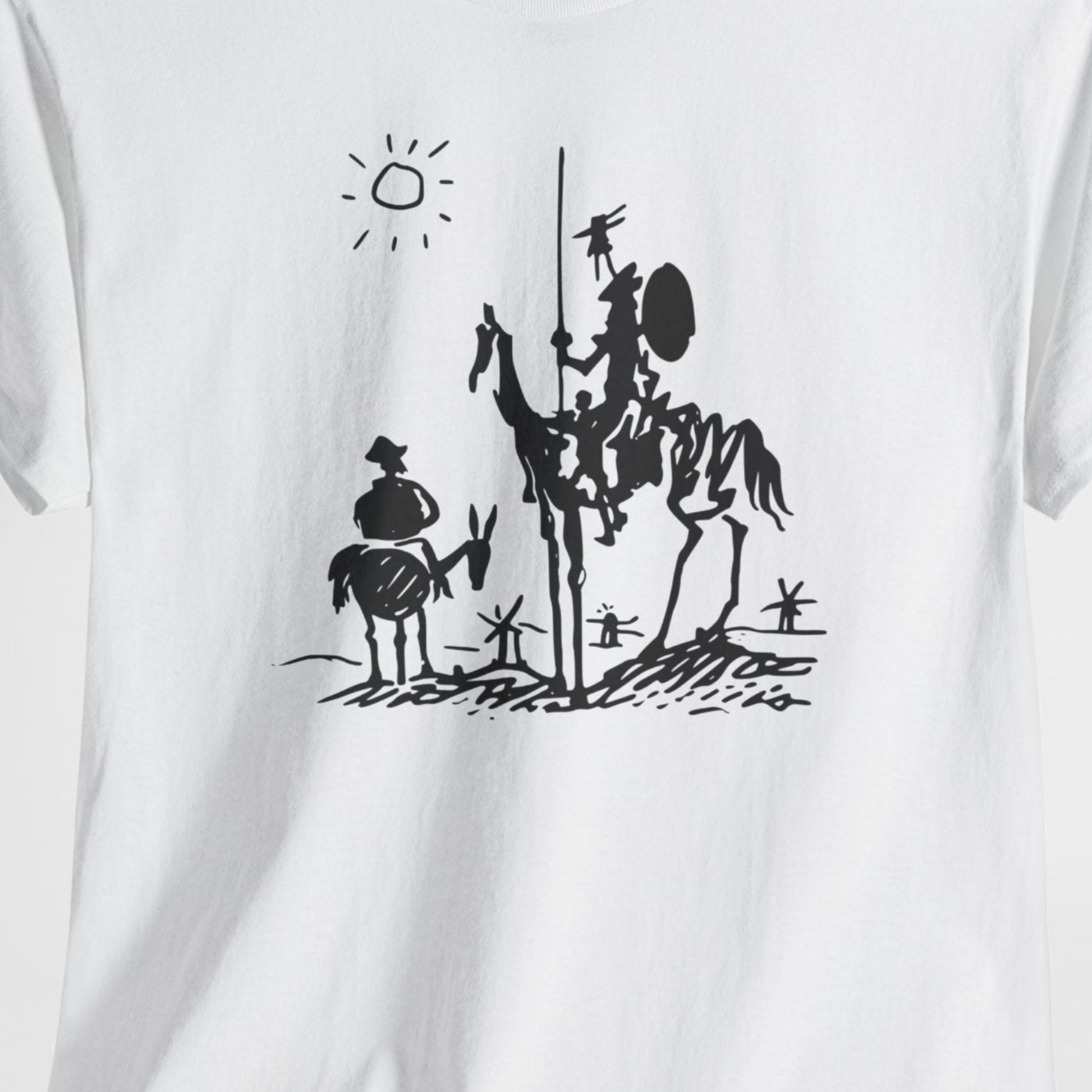 Don Quixote graphic t-shirt with classic literature artwork and vintage illustration style