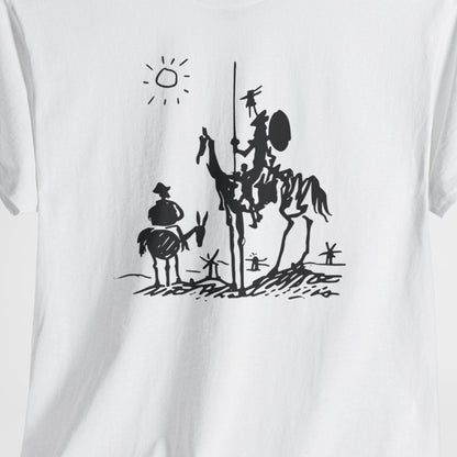 Don Quixote graphic t-shirt with classic literature artwork and vintage illustration style