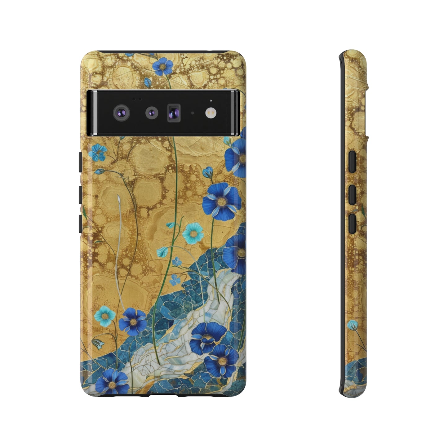 Forget Me Nots Gold Color Splash Floral Design Phone Case