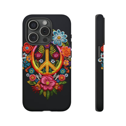 Peace Sign Embroidery Floral Hippie Style Phone Case