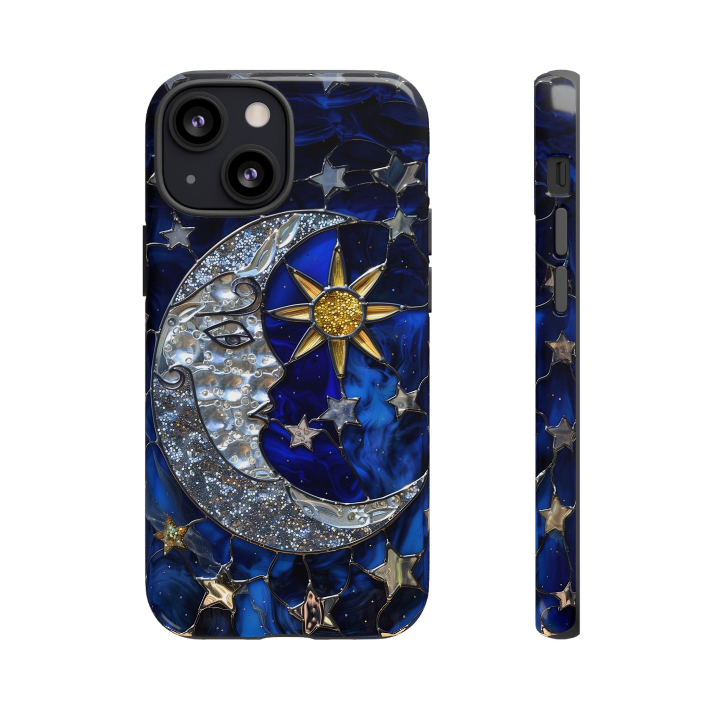 Cosmic Moon & Stars Stained Glass Starry Night Phone Case