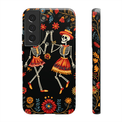 Dead Can Dance, iPhone 15 case, Floral Embroidery Skeletons | Whimsical Dance of the Departed for Google Pixel, iPhone & Samsung Galaxy