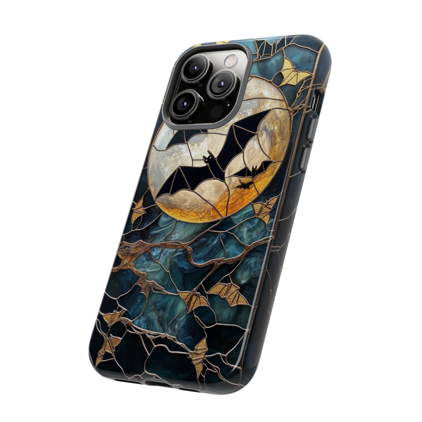 Halloween Phone Case Bats Stained Glass Style Spooky Moon Phone Cover